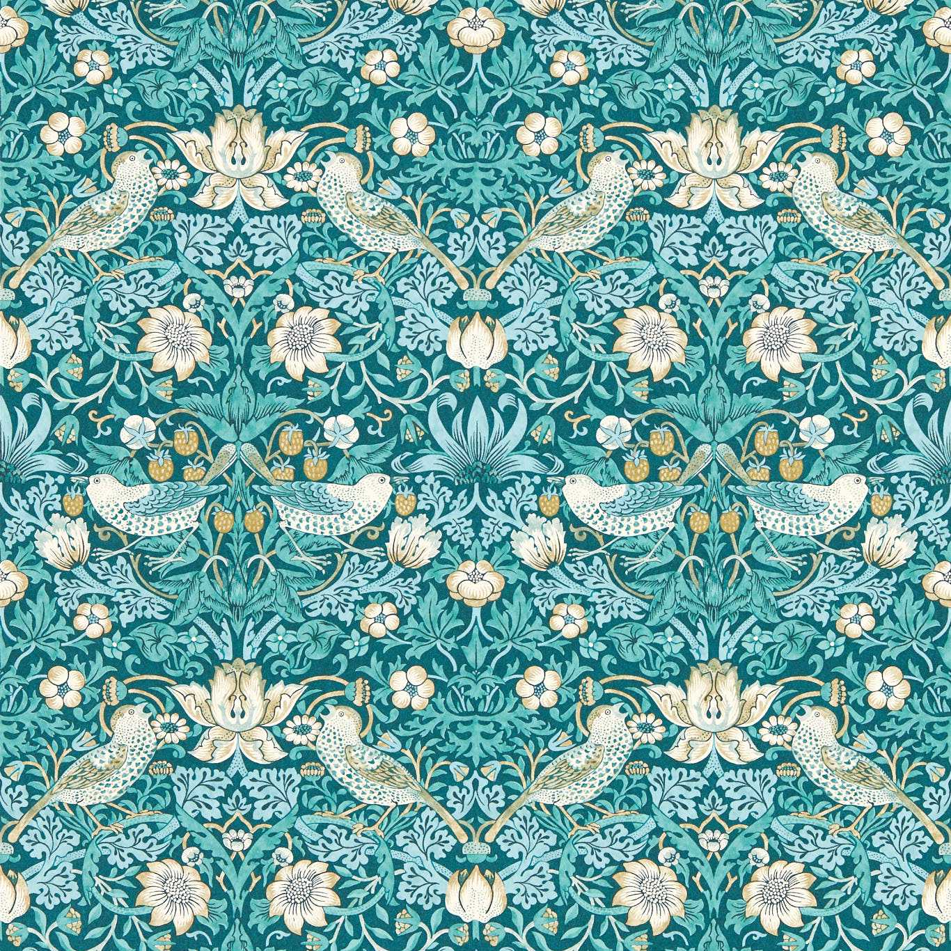 Strawberry Thief Wallpaper - Teal - Clarke & Clarke - W0171/06 - Morris Wallpaper