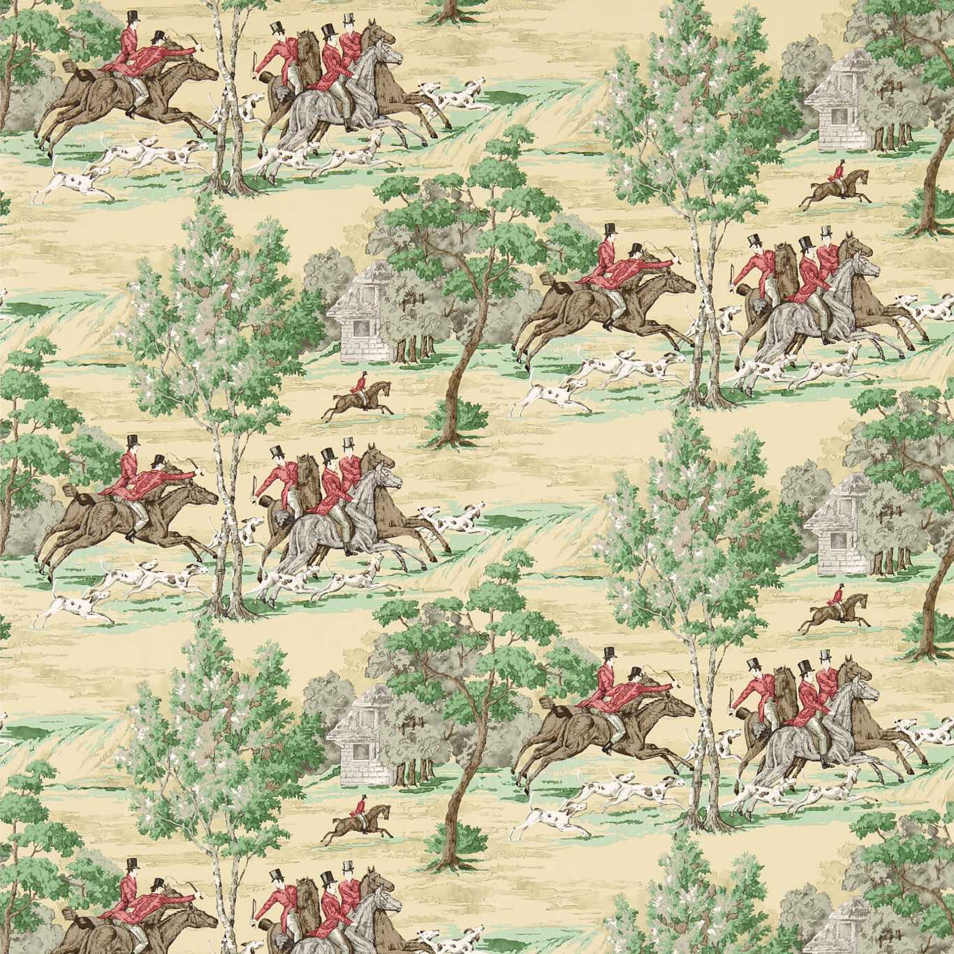 Tally Ho Wallpaper - Evergreen/Crimson - DVIN214598