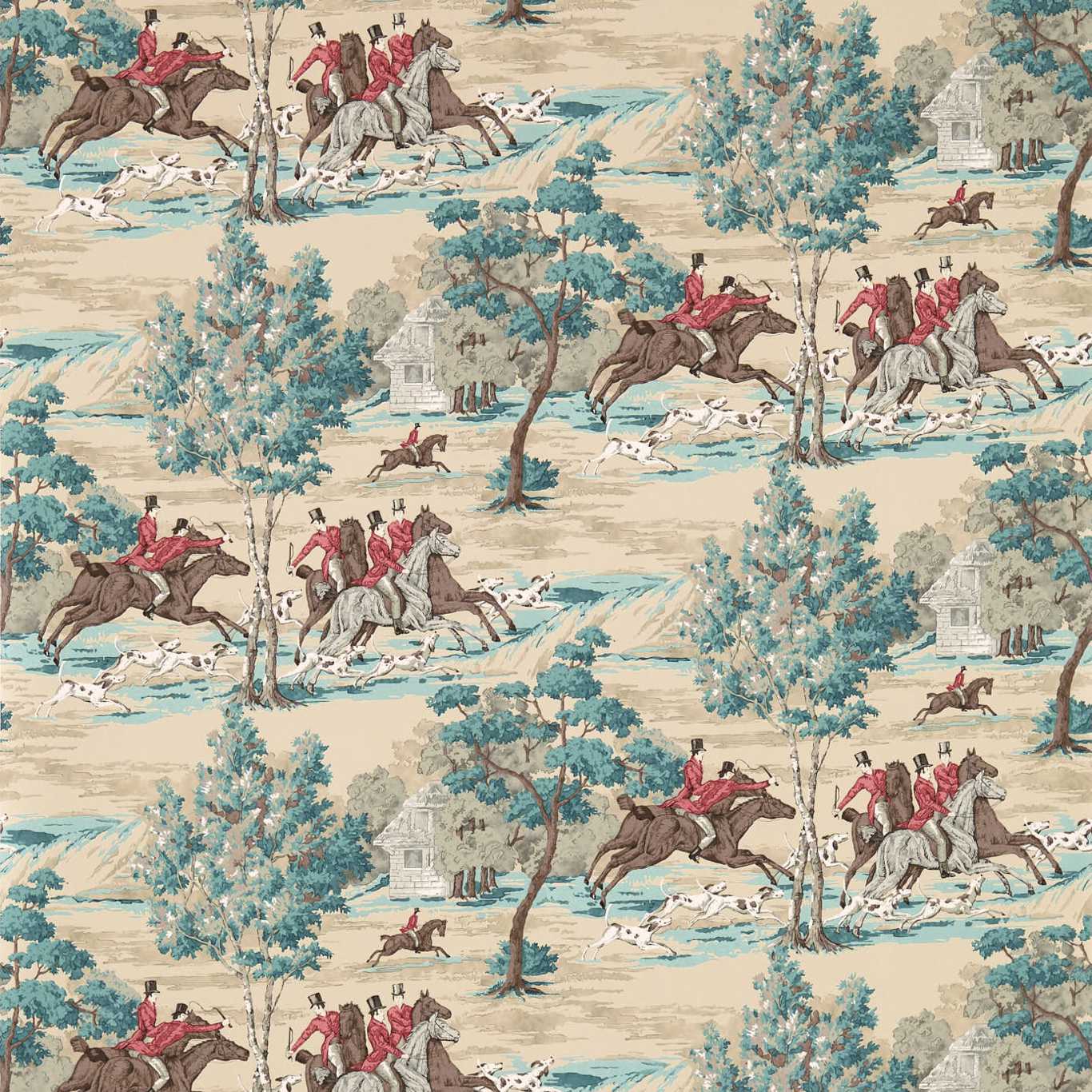 Tally Ho Wallpaper - Teal/Ruby - DVIN214597
