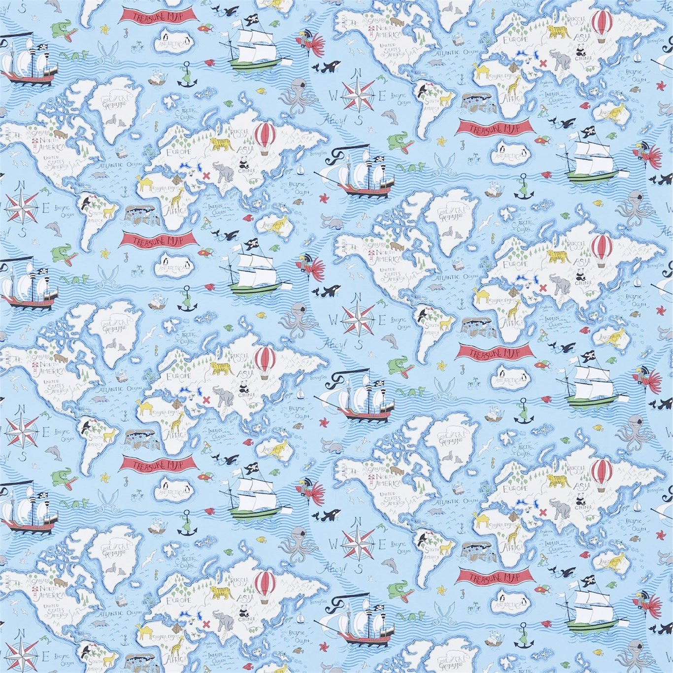 Treasure Map Wallpaper - Sea Blue - DLIT214038