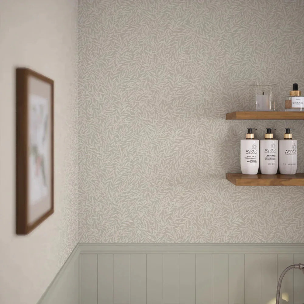 Whimsical Willow Wallpaper - Vintage Cream on Stone - LAN100029 - Lucie Annabel - Premier Wallcovering