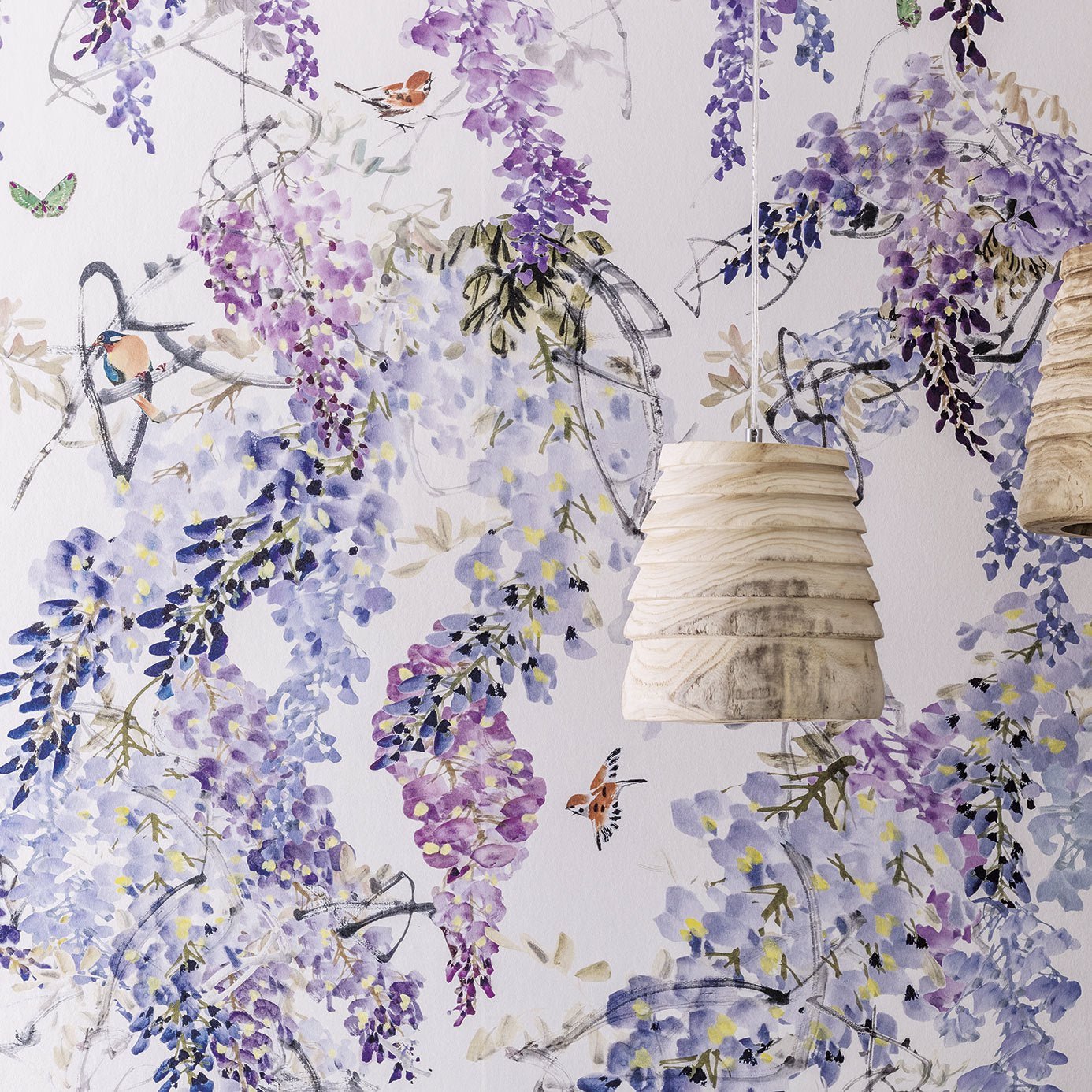 Wisteria Fall Panel A Wallpaper - Aqua - Sanderson - DWAP216298 - Morris Wallpaper