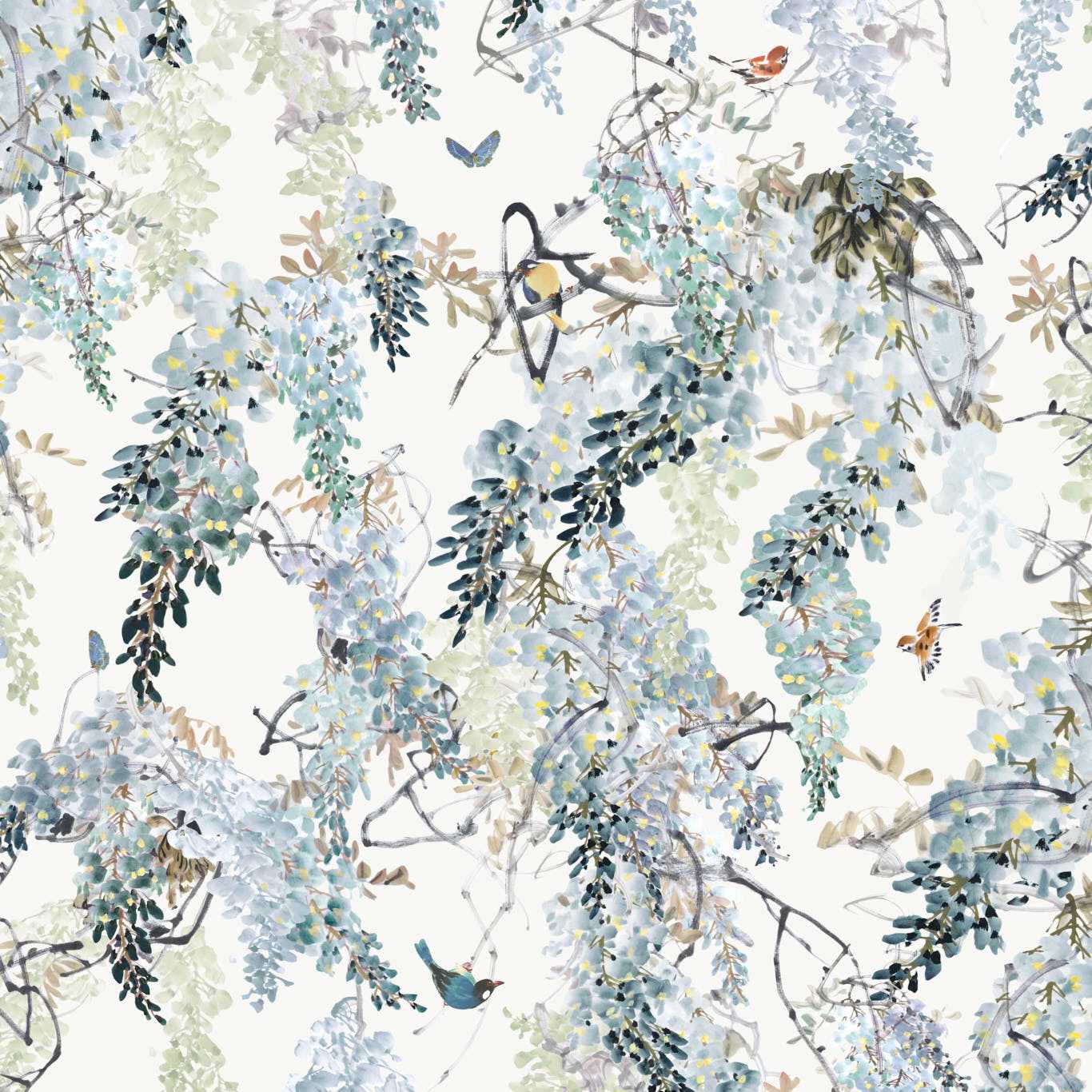 Wisteria Fall Panel A Wallpaper - Aqua - DWAP216298
