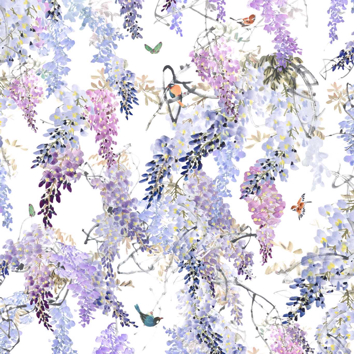 Wisteria Fall Panel A Wallpaper - Lilac - DWAP216296
