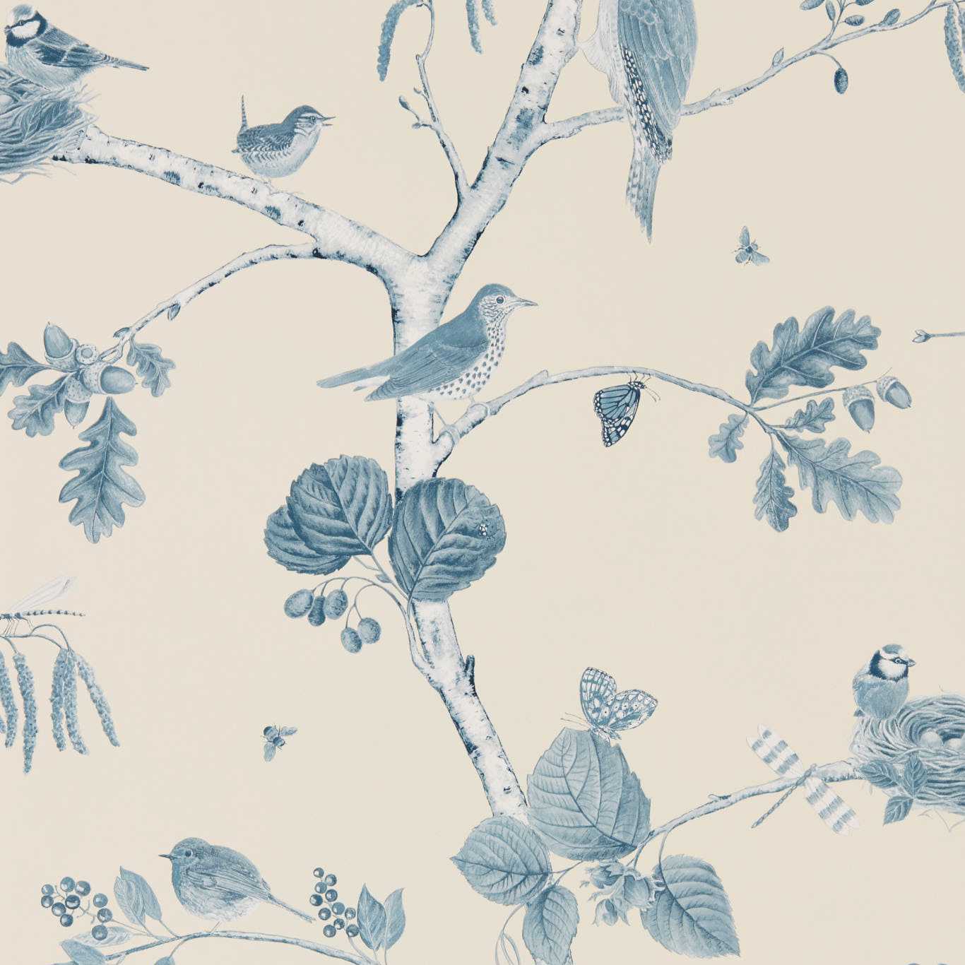 Woodland Chorus Wallpaper - Indigo/Ecru - DWOW215705