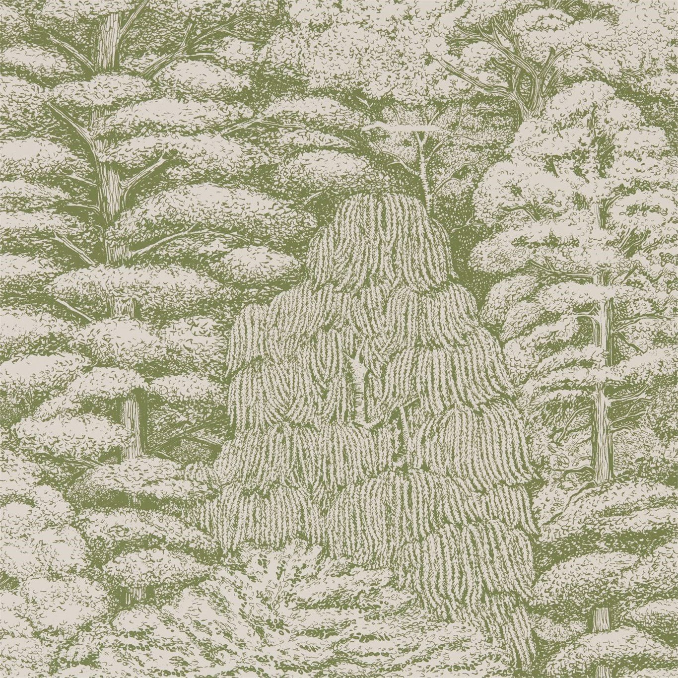 Woodland Toile Wallpaper - Cream/Green - DWOW215720