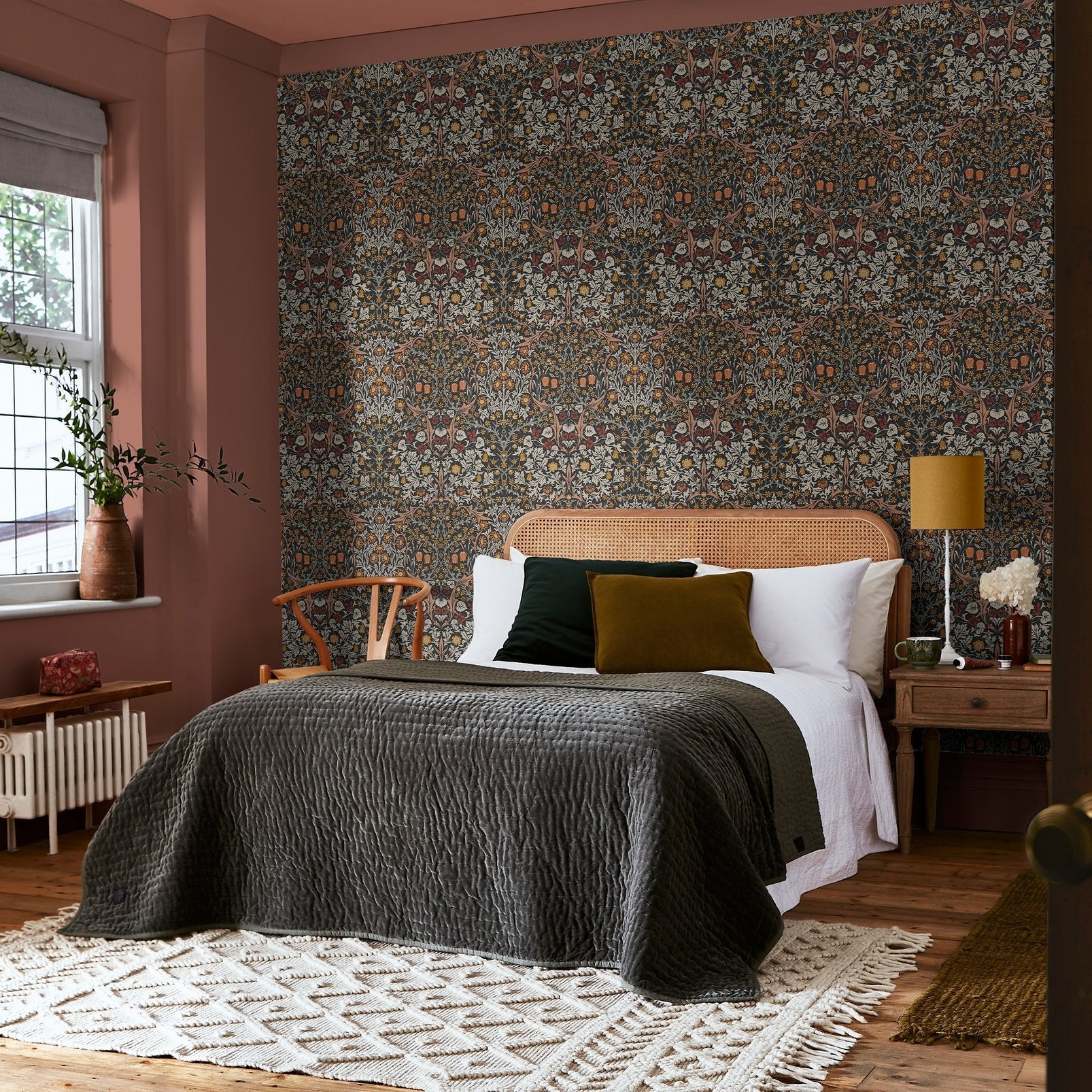 Blackthorn Wallpaper - Charcoal & Burnt Orange - 124250 - William Morris AH