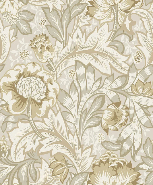 Acanthus Garden Floral Wallpaper - Latte - NextWall - NW60507 - Morris Wallpaper