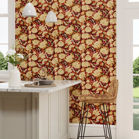 Amara Butterfly Wallpaper - Cinnabar/Ink Black - Sanderson - DWAW217116 - Morris Wallpaper
