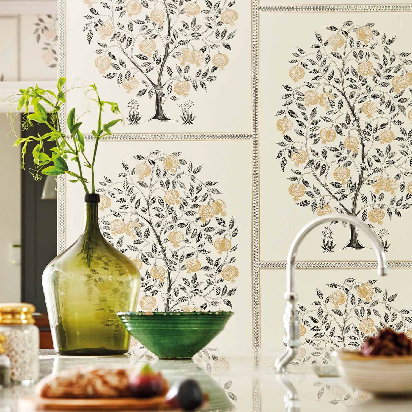 Anaar Tree Wallpaper - Charcoal/Gold - Sanderson - DCPW216791 - Morris Wallpaper