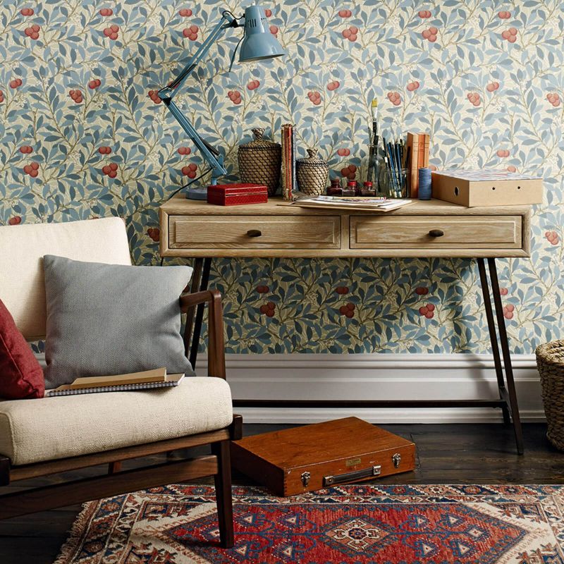 Arbutus Wallpaper - Woad/Russet - Morris & Co - 216809