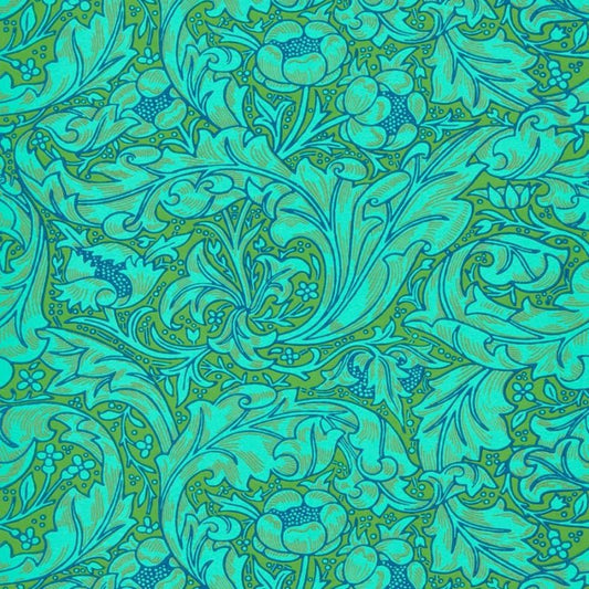 Bachelors Button Wallpaper - Olive/Turquoise - Morris & Co - 216959