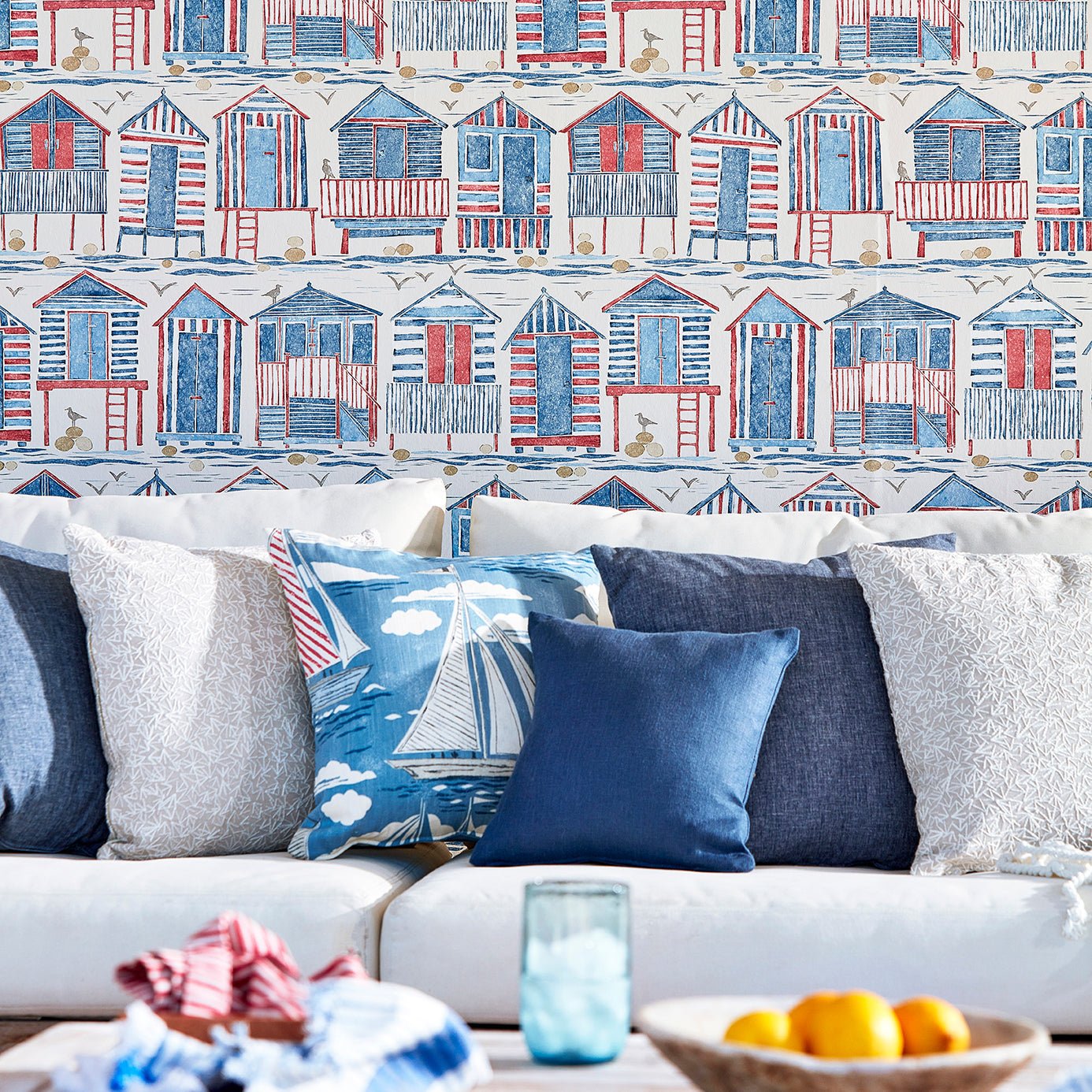 Beach Huts Wallpaper - Marine - Sanderson - DCOA216560 - Morris Wallpaper