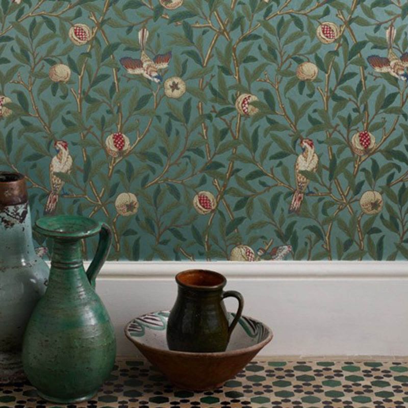 Bird & Pomegranate Wallpaper - Bayleaf/Cream - 212539 - Morris & Co
