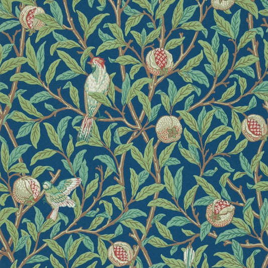 Bird & Pomegranate Wallpaper - Blue/Sage - Morris & Co - 216815