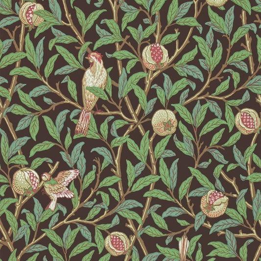 Bird & Pomegranate Wallpaper - Charcoal/Sage - Morris & Co - 212537
