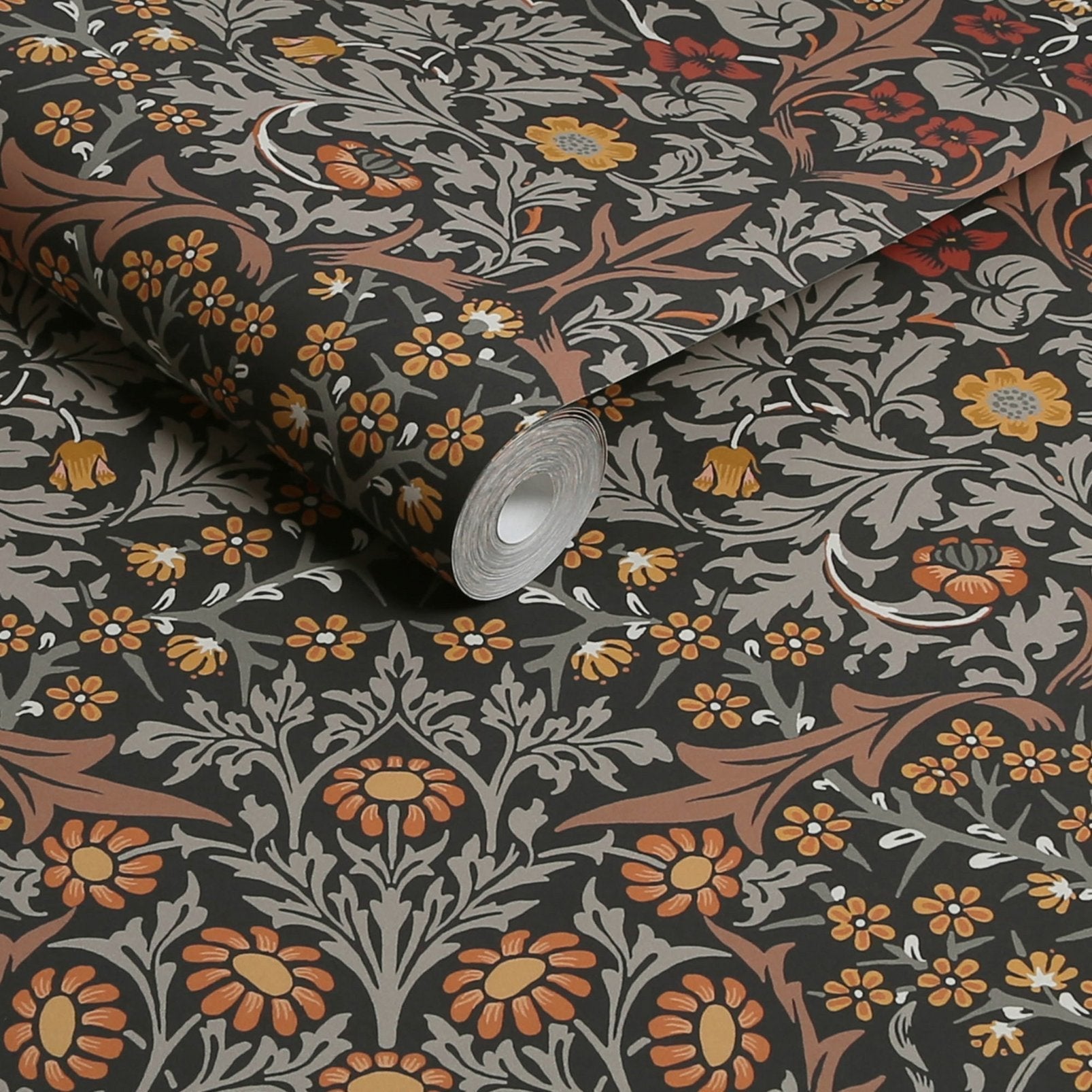 Blackthorn Wallpaper - Charcoal & Burnt Orange - 124250 - William Morris AH - Premier Wallcovering