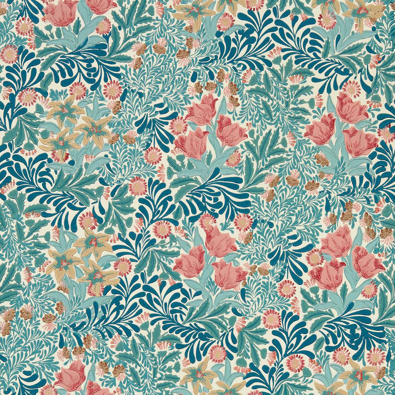 Bower Wallpaper - Indigo/Barbed Berry - 217203 - Morris & Co