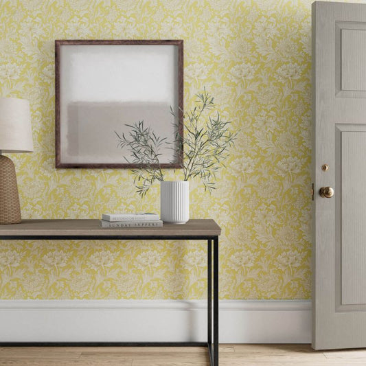 Chrysanthemum Toile Wallpaper - Eggshell/Gold - Morris & Co - 216861