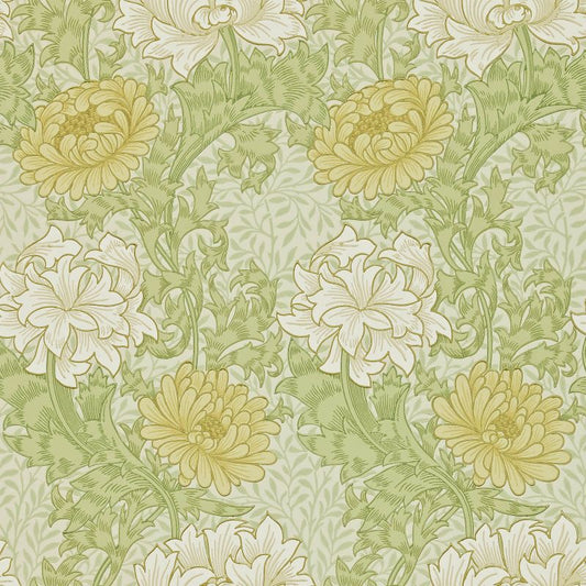 Chrysanthemum Wallpaper - Pale Olive - Morris & Co - 212545