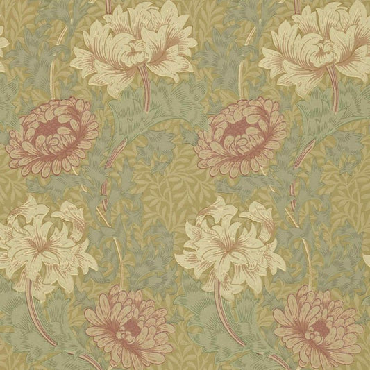 Chrysanthemum Wallpaper - Pink/Yellow/Green - Morris & Co - 216860