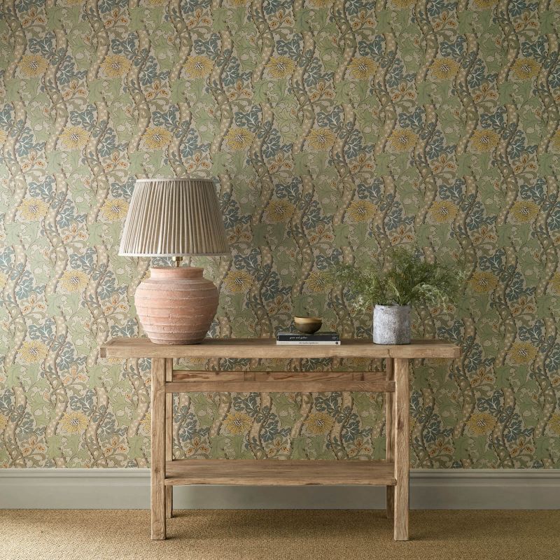 Cornflower Wallpaper - Lemon/Sage - Morris & Co - 217583
