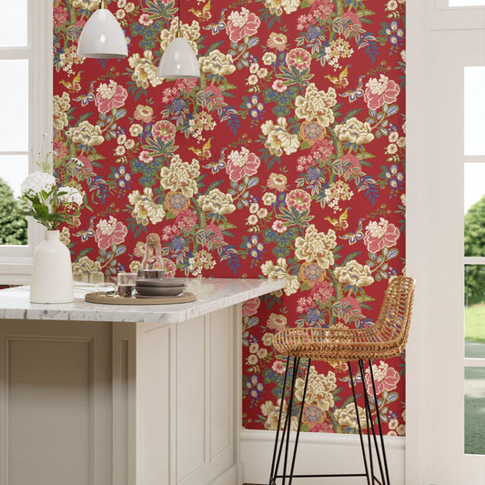 Emperor Peony Wallpaper - Cinnabar Red - Sanderson - DWAW217119 - Morris Wallpaper