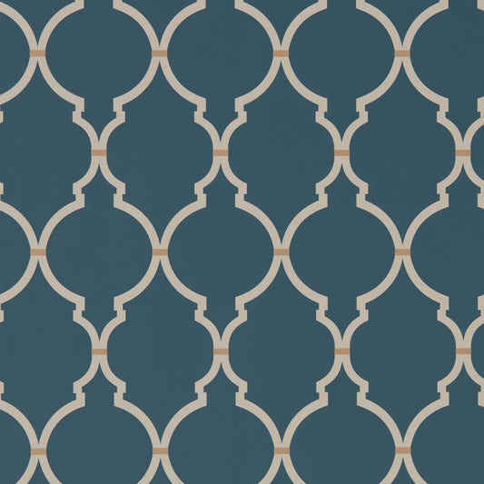 Empire Trellis Wallpaper - Indigo/Linen - DART216338