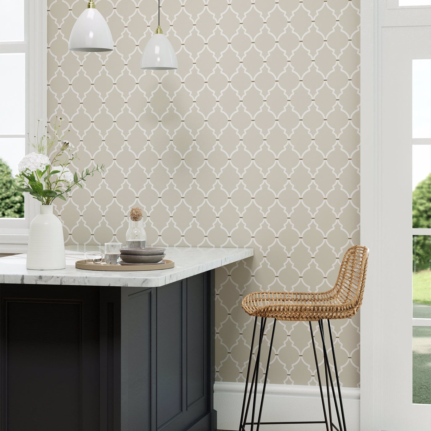 Empire Trellis Wallpaper - Linen/Cream - Sanderson - DART216337 - Morris Wallpaper