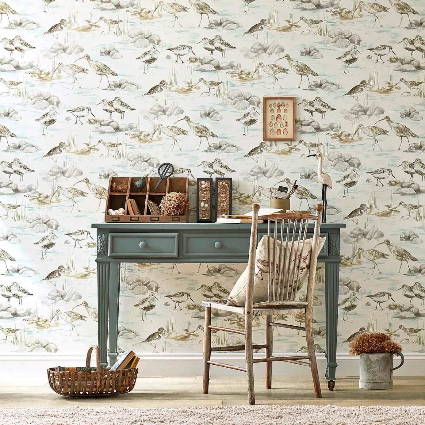 Estuary Birds Wallpaper - Blue/Grey - Sanderson - DEBB216492 - Morris Wallpaper