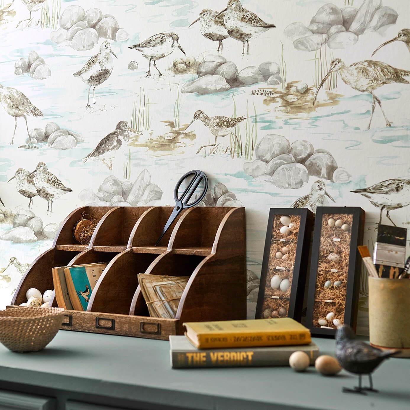 Estuary Birds Wallpaper - Mist/Ivory - Sanderson - DEBB216494 - Morris Wallpaper