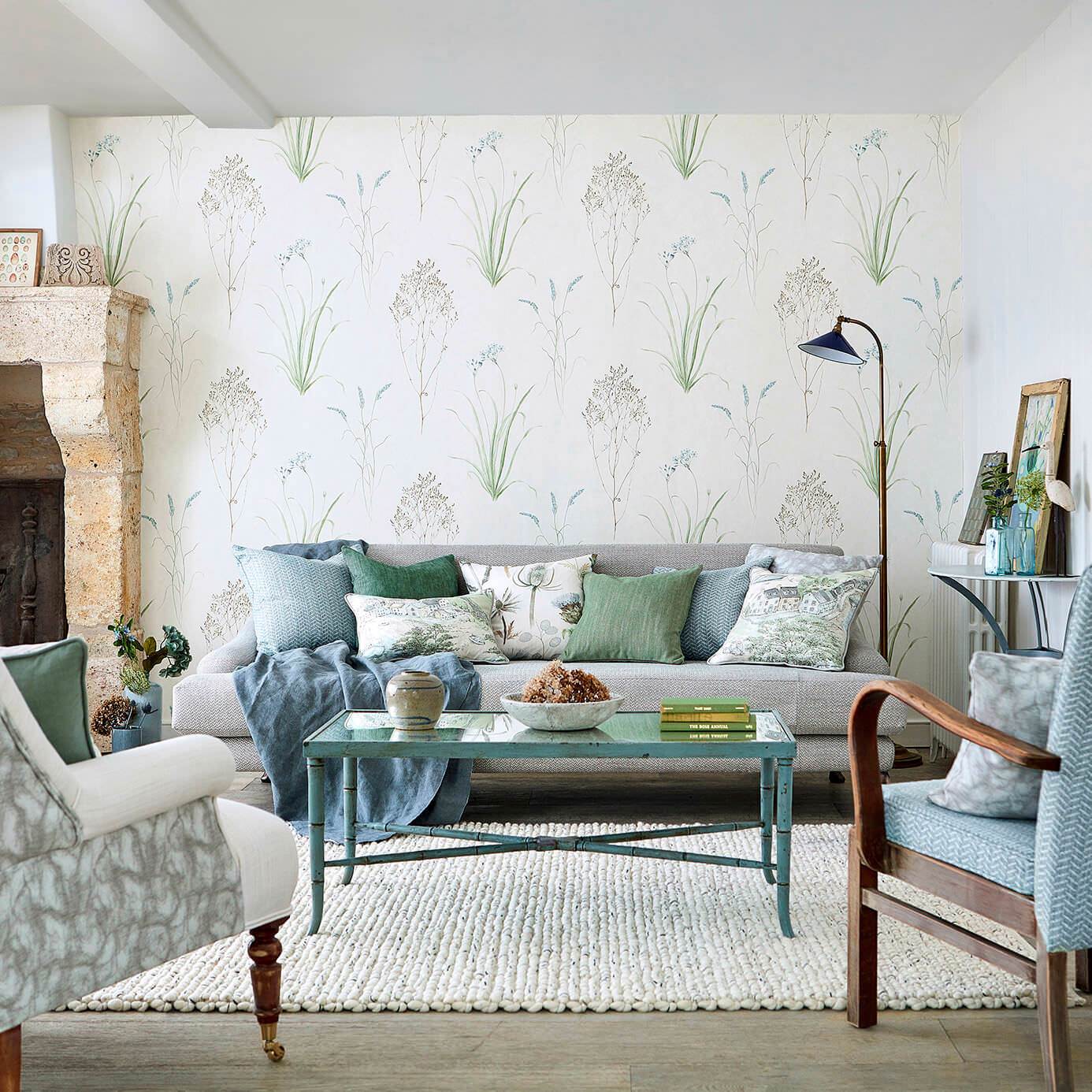 Farne Grasses Wallpaper - Willow/Pebble - Sanderson - DEBB216488 - Morris Wallpaper