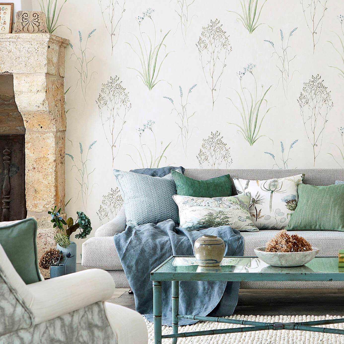 Farne Grasses Wallpaper - Willow/Pebble - Sanderson - DEBB216488 - Morris Wallpaper