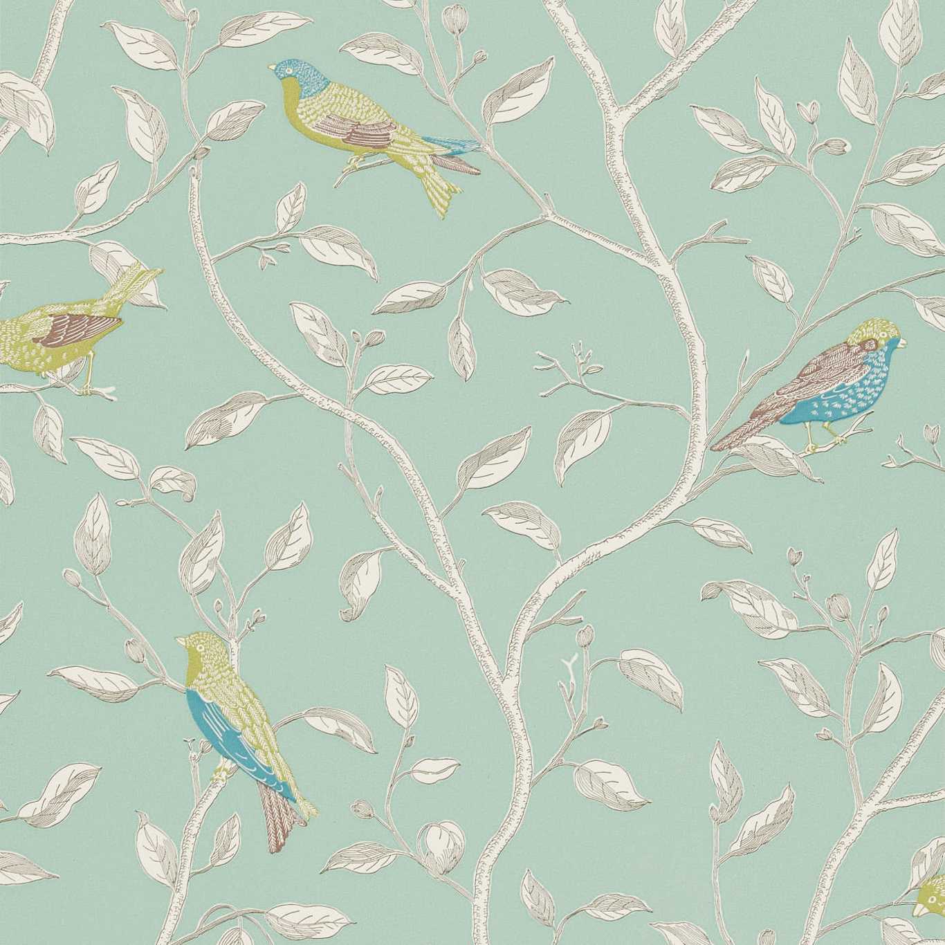 Finches Wallpaper - Duck Egg - DOPWFI103