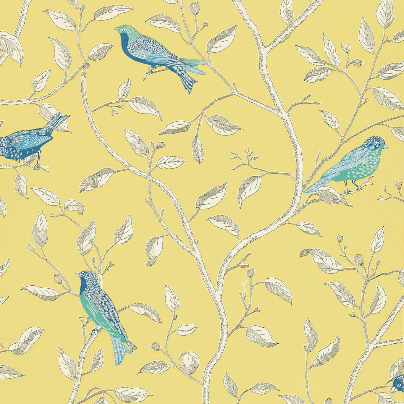 Finches Wallpaper - Yellow - DOPWFI101