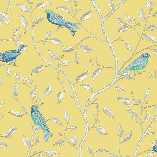 Finches Wallpaper - Yellow - DOPWFI101