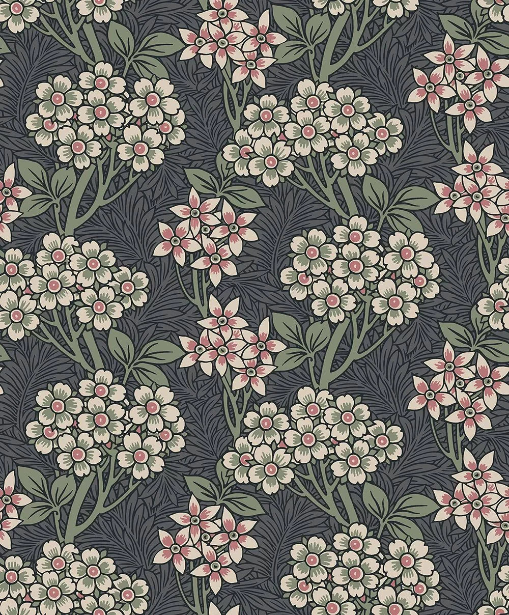 Floral Vine Wallpaper - Smoke & Laurel Green - NextWall - NW56110 - Morris Wallpaper