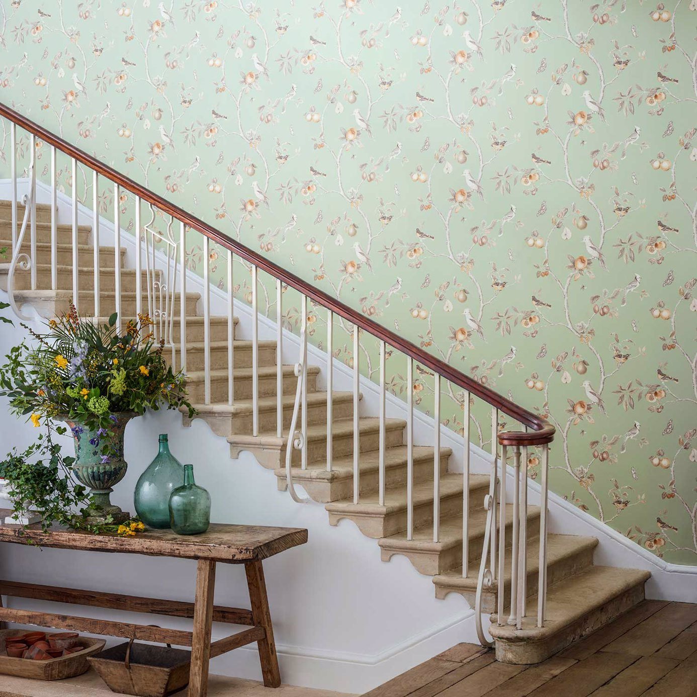 Fruit Aviary Wallpaper - Duck Egg/Multi - Sanderson - DART216312 - Morris Wallpaper
