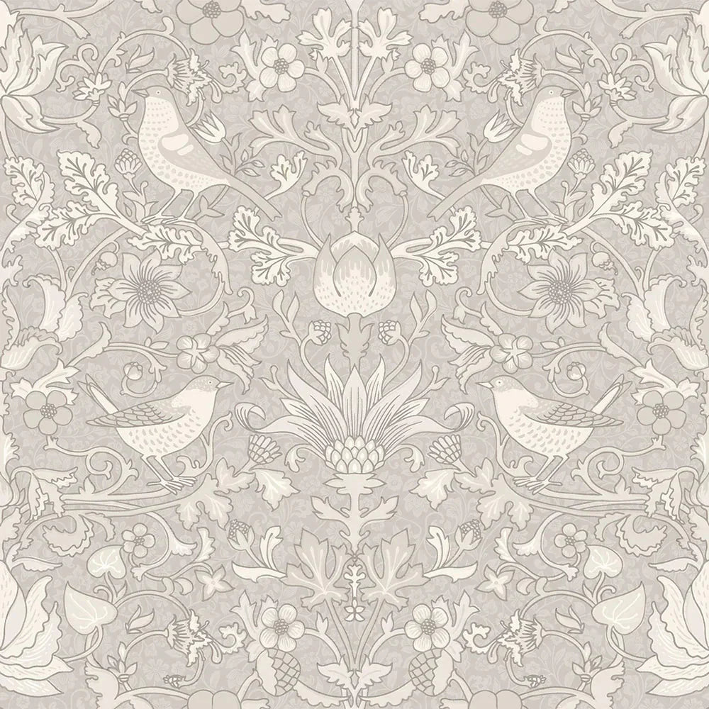 Garden Visitors Wallpaper - Vintage Cream and Linen on Dove Grey - LAN100081 - Lucie Annabel - Premier Wallcovering