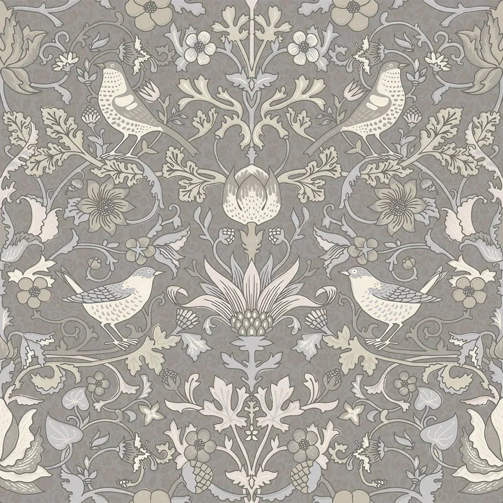 Garden Visitors Wallpaper - Earl Blue and Vintage Cream on Earl Grey - LAN100082 - Lucie Annabel - Premier Wallcovering