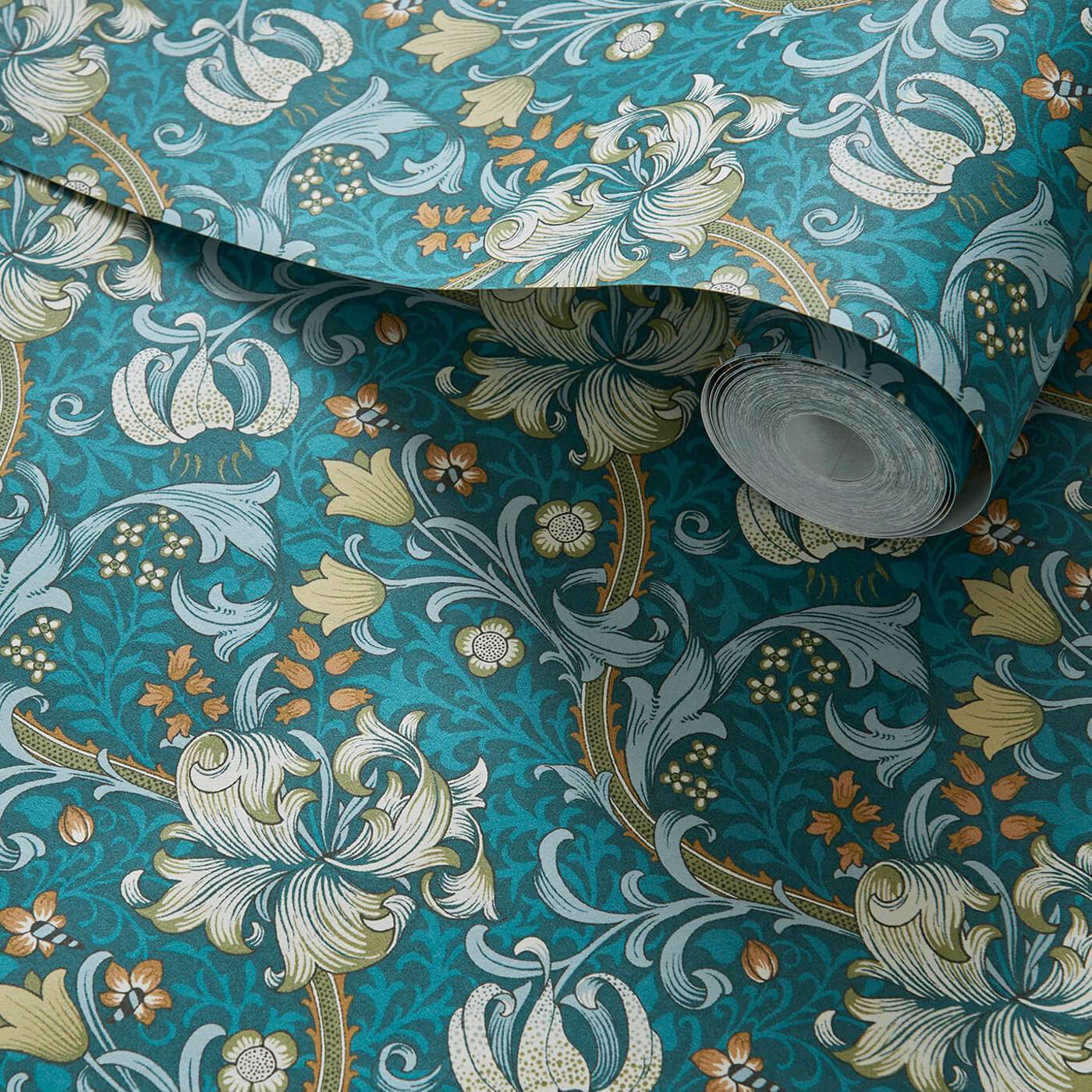 Golden Lily Wallpaper - Teal - Clarke & Clarke - W0174/03 - Premier Wallcovering
