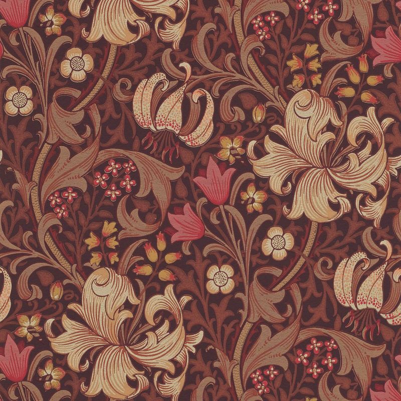 Golden Lily Wallpaper - Fig/Burnt Orange - Morris & Co - 210402