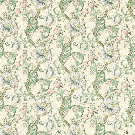Golden Lily Wallpaper - Linen/Blush - Clarke & Clarke - W0174/01 - Morris Wallpaper