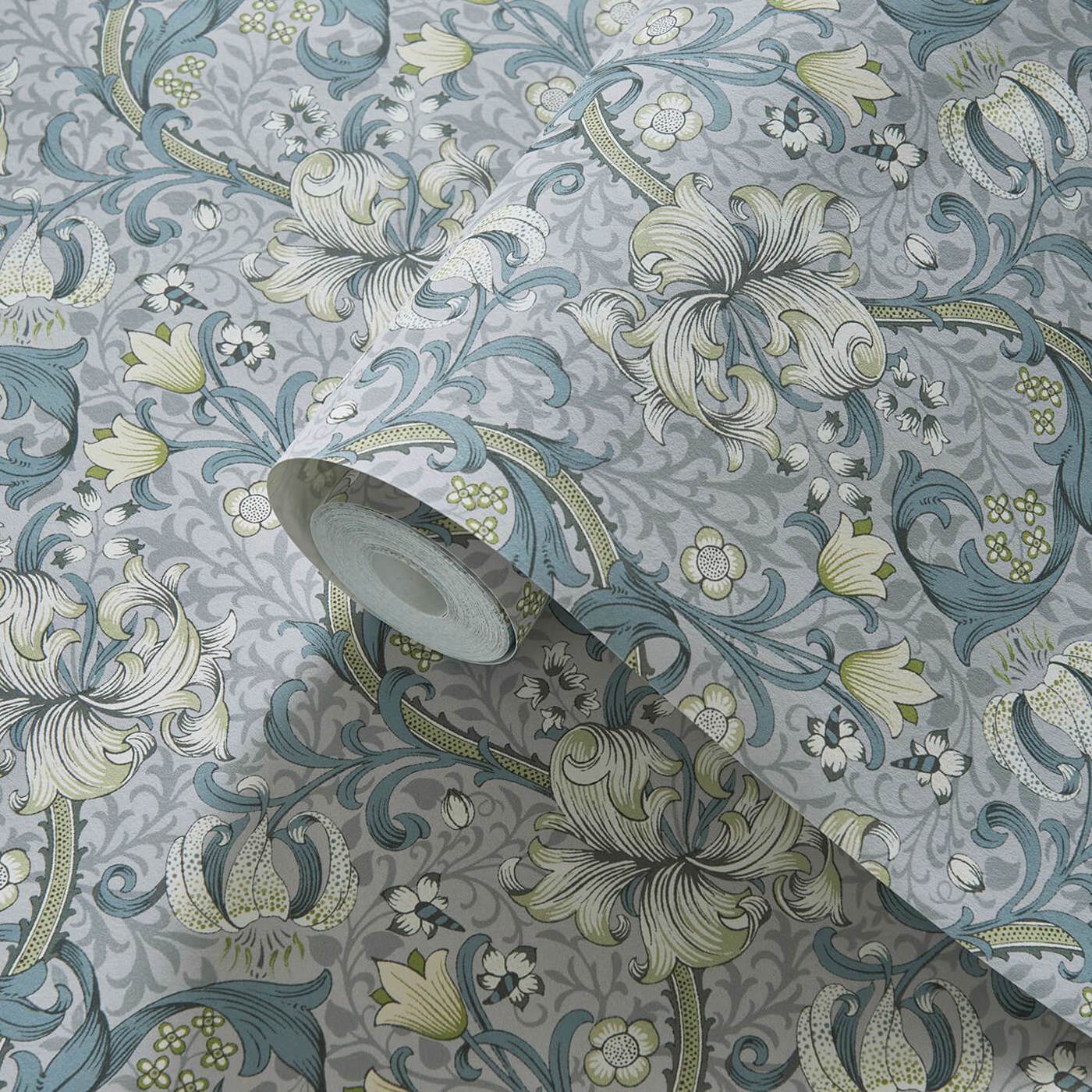 Golden Lily Wallpaper - Slate/Dove - Clarke & Clarke - W0174/02 - Morris Wallpaper
