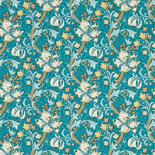 Golden Lily Wallpaper - Teal - Clarke & Clarke - W0174/03 - Morris Wallpaper