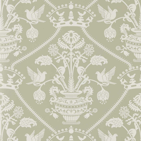 Highgrove Damask Wallpaper - Silver Green - DHIP217502