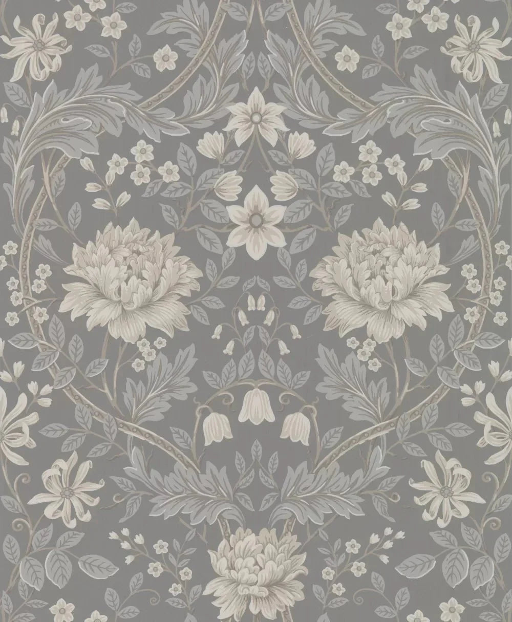 Honeysuckle Trail Wallpaper - Grey - NextWall - NW44608 - Morris Wallpaper