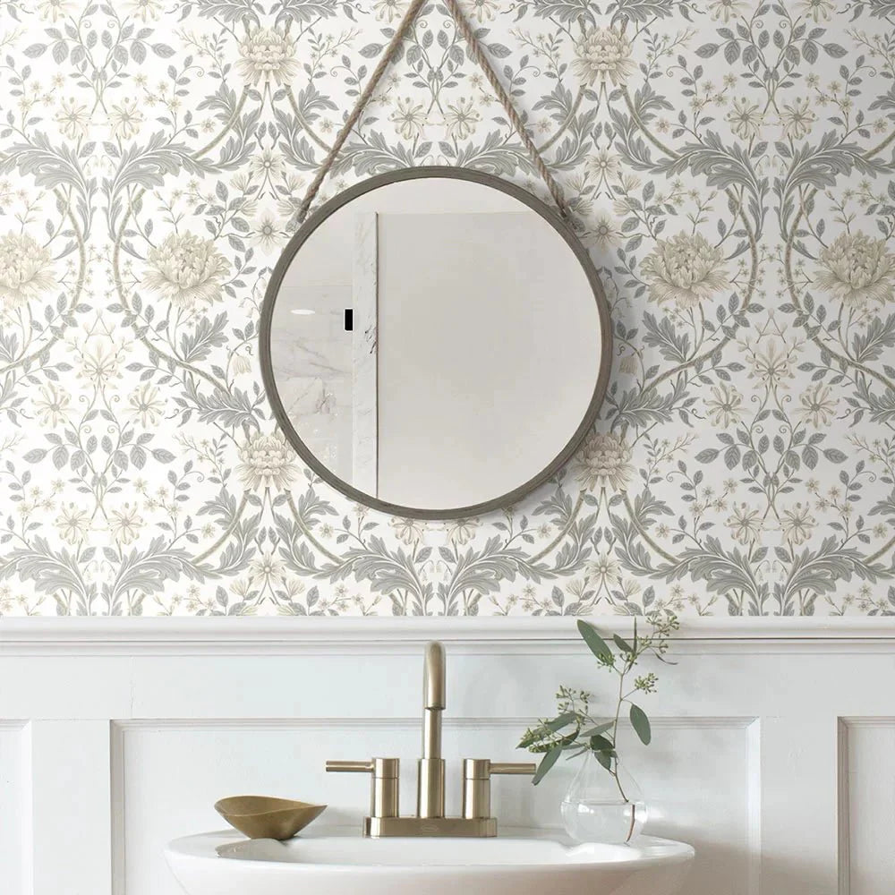 Honeysuckle Trail Wallpaper - Ivory & Grey - NextWall - NW44600 - Morris Wallpaper