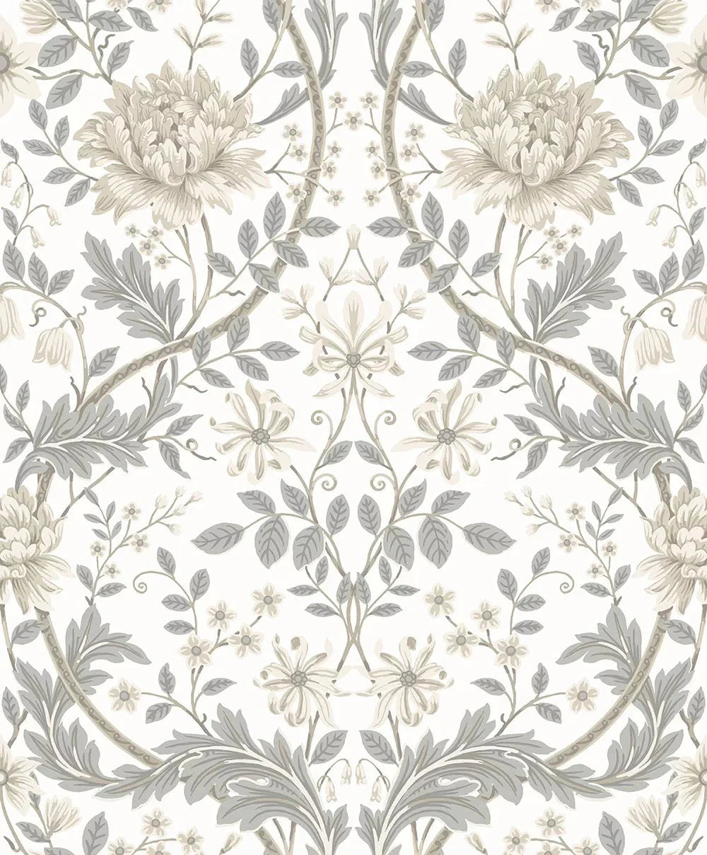 Honeysuckle Trail Wallpaper - Ivory & Grey - NextWall - NW44600 - Morris Wallpaper