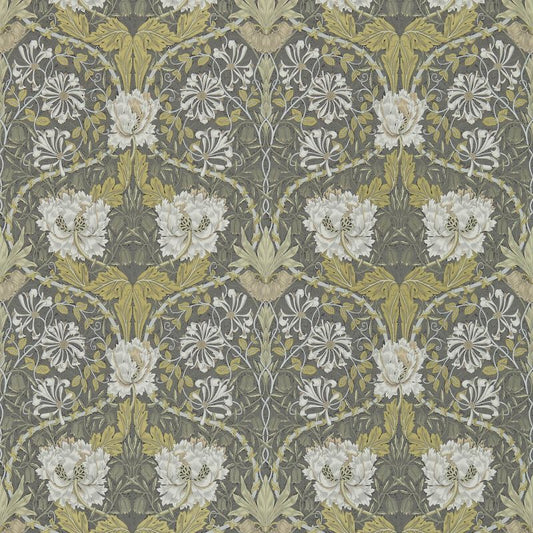 Honeysuckle & Tulip Wallpaper - Charcoal/Gold - Morris & Co - 216827